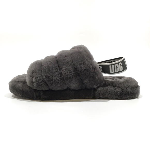 UGG Fluff Yeah Slide Slipper Sandals -Charcoal Sheepskin -Youth US 5 -NEW - Picture 3 of 6